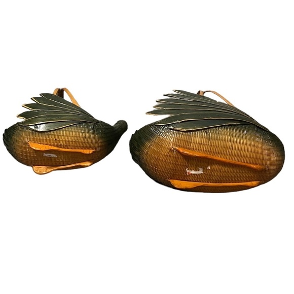 Set of 2 Vintage Large And Small Zhejiang Wicker Rattan Duck Mallard Goose - Picture 6 of 11